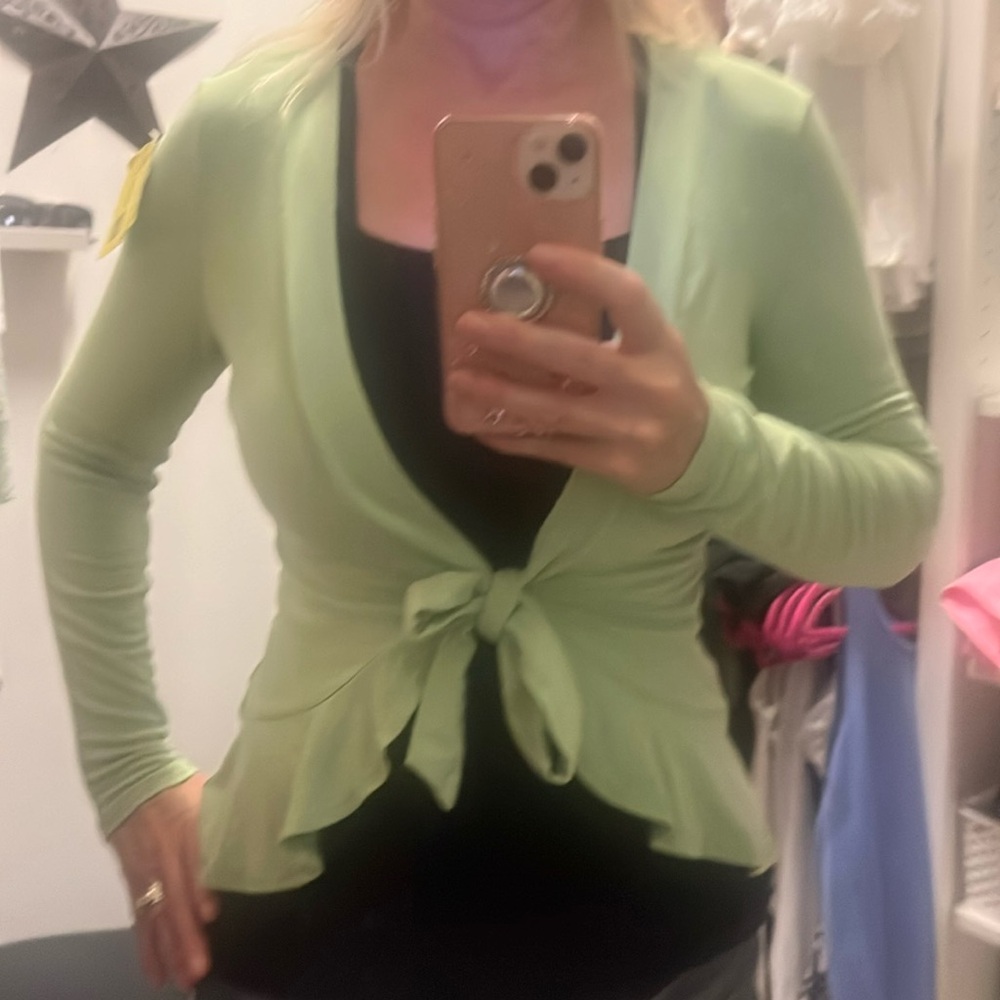 NWT Allegra K Women's Tie Front Knit Ruffled Long Sleeve Open Cardigan